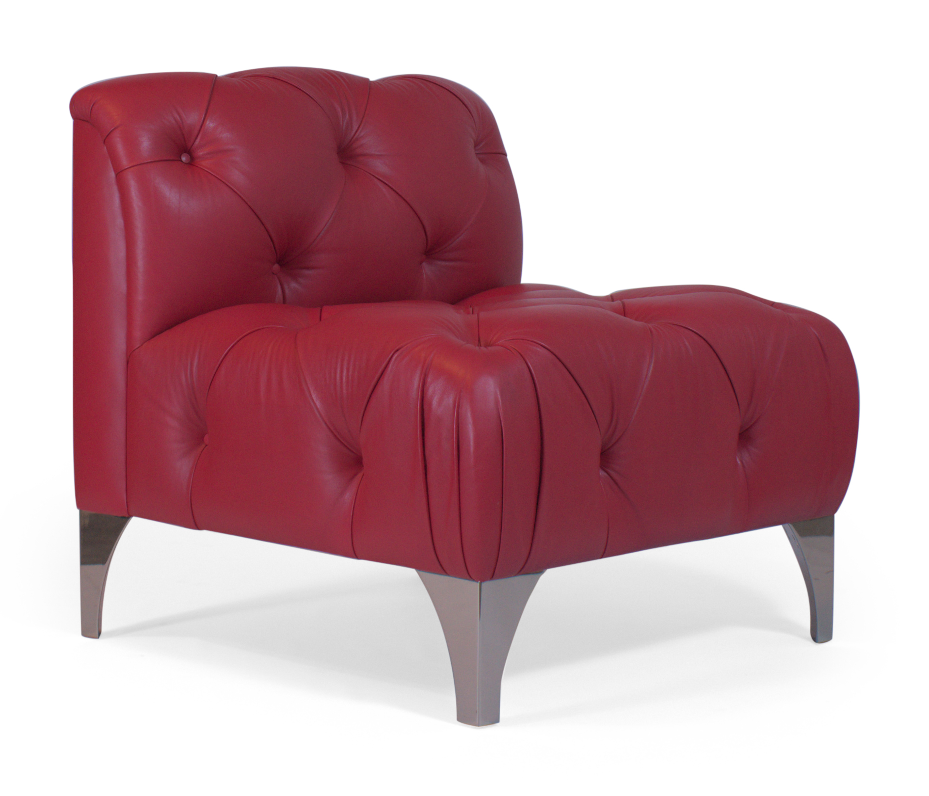 Tufted Armless Red Leather Chair