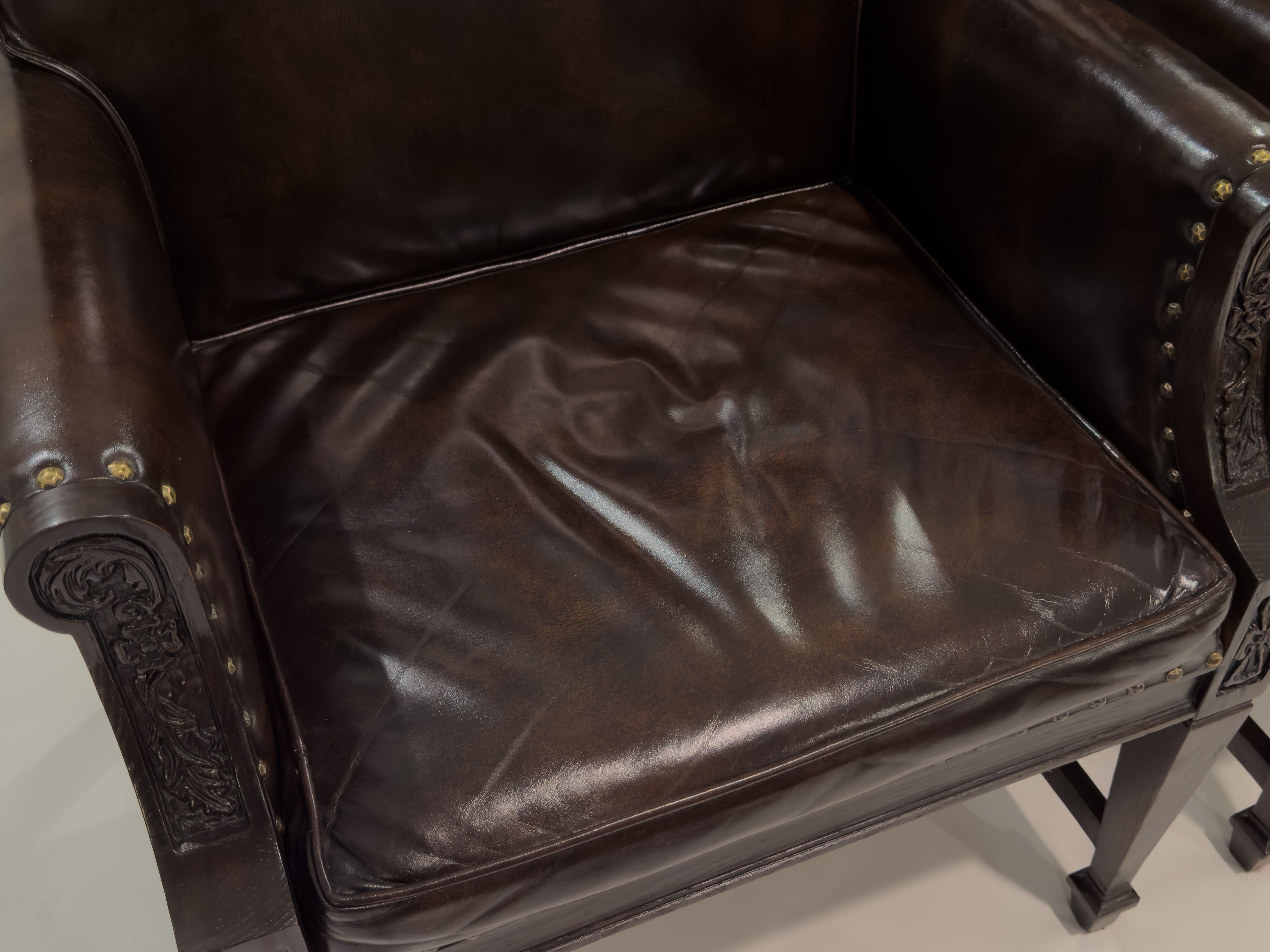 Seat and leather grain close up, chair one